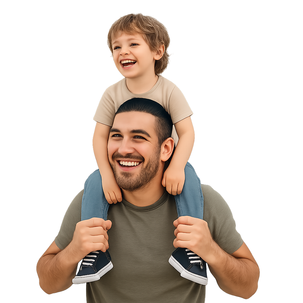 Father with son on shoulders